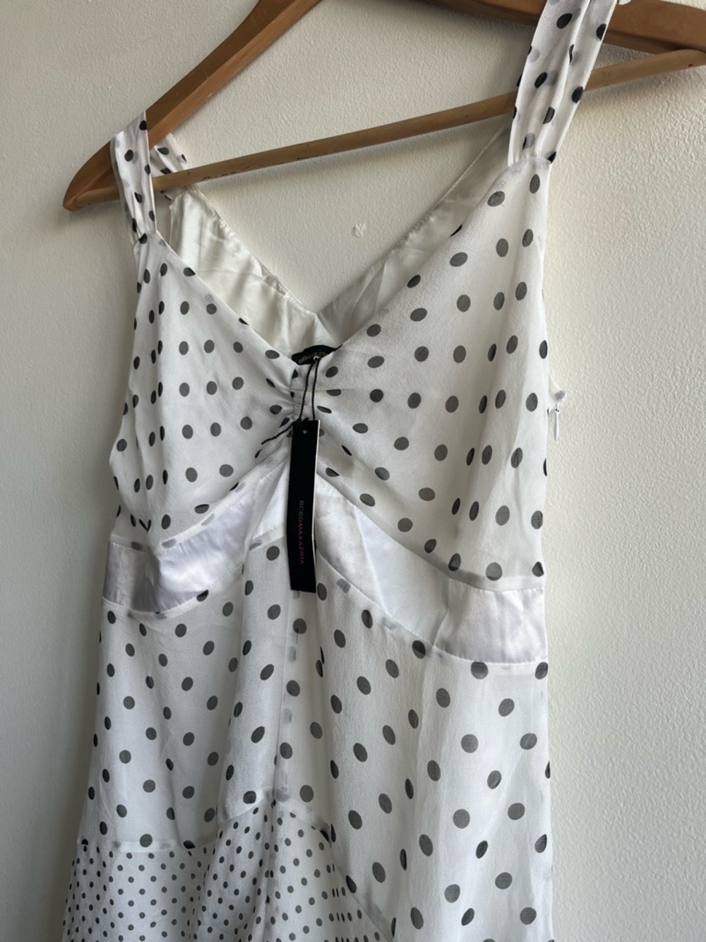 BCBGMaxAzria White and Gray Polka Dot Midi Dress - Picture 3 of 10